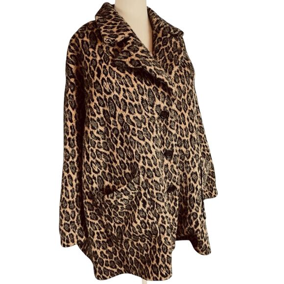 Avec Les Filles Anthropologie Faux Fur Leopard Print swing Coat Button Front 2X - Picture 2 of 8